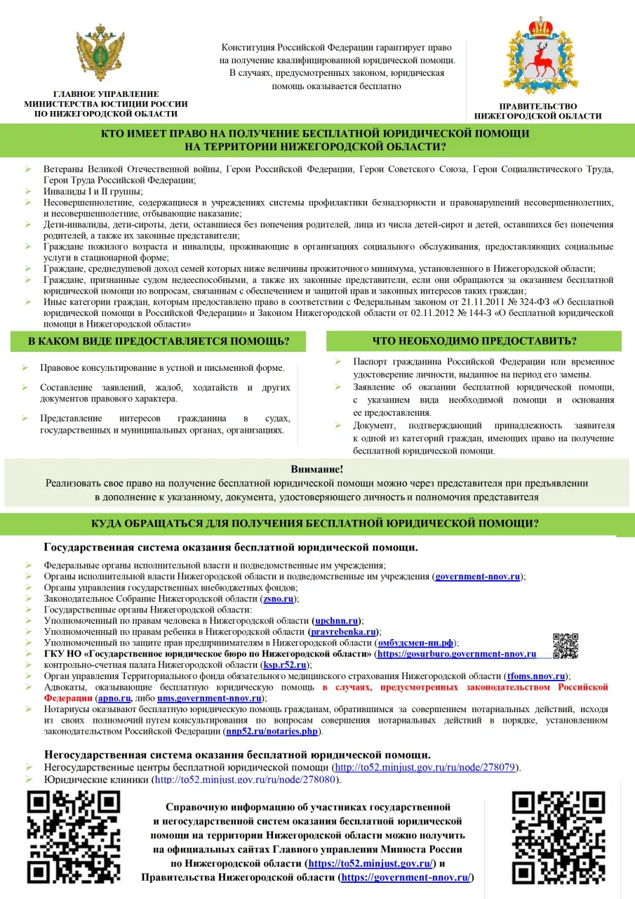 Бесплатная юридическая помощь гражданам Нижегородской области